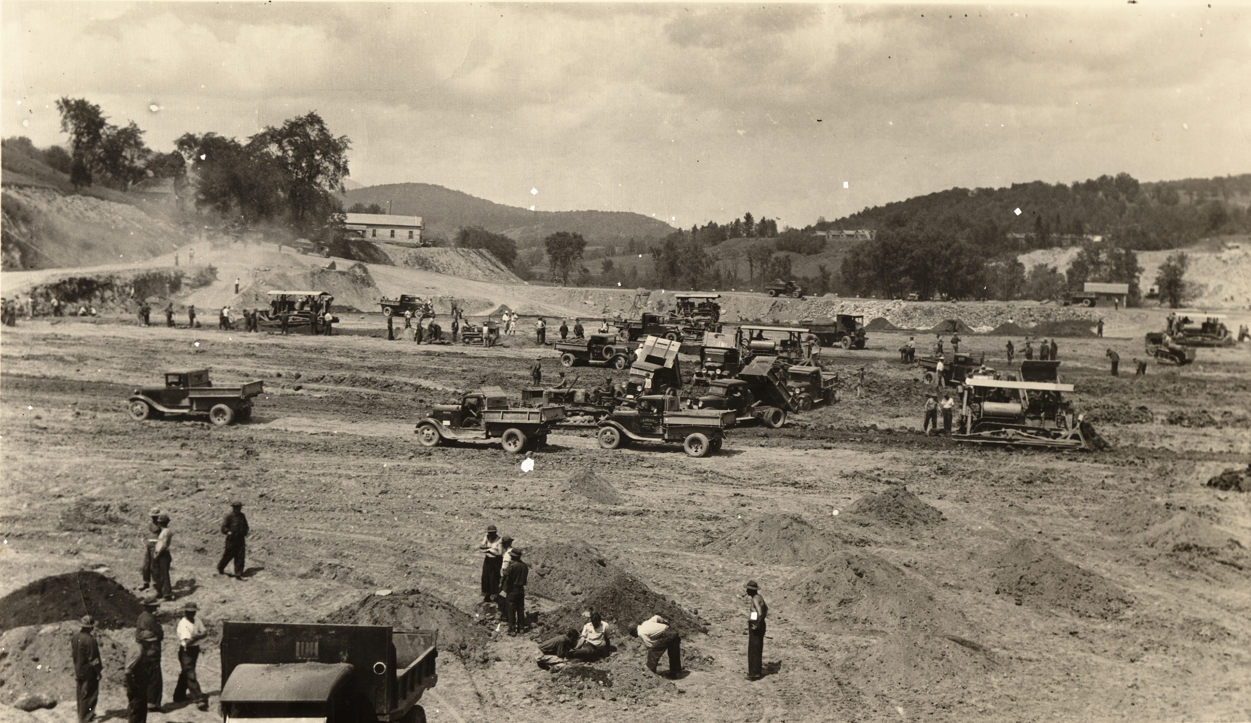 old photo of dam construction